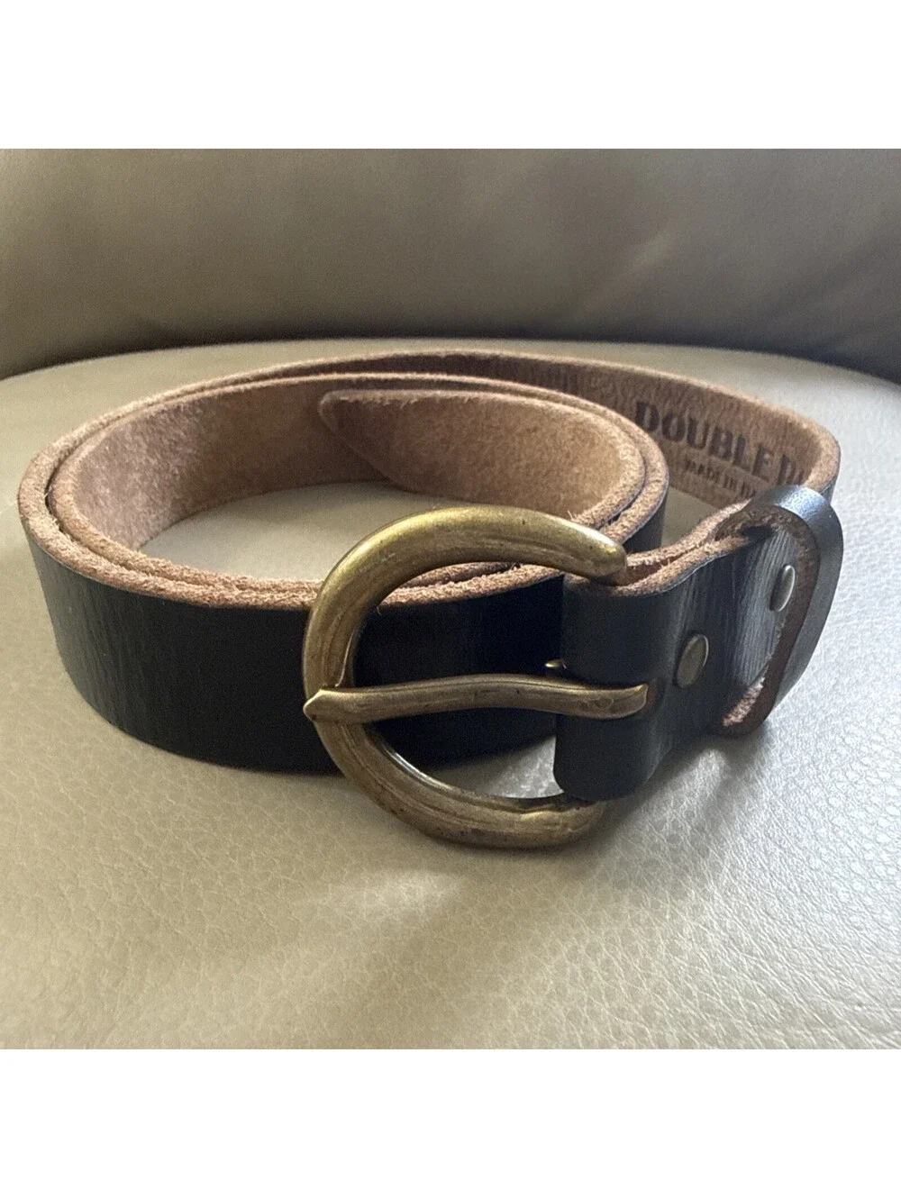 RRL Double RL Distressed Black Leather Belt Made in Italy Size 34 Width 1 inch